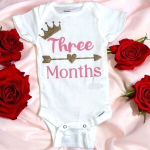 Three (3) month baby onesie hand made milestone onesie